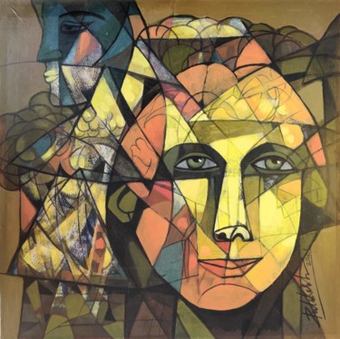 Peinture intitulée "face1" par Pulkesh Mandal, Œuvre d'art originale, Acrylique