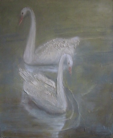 Картина под названием "Лебеди." - Сергей Боголюбов, Подлинное произведение искусства, Масло