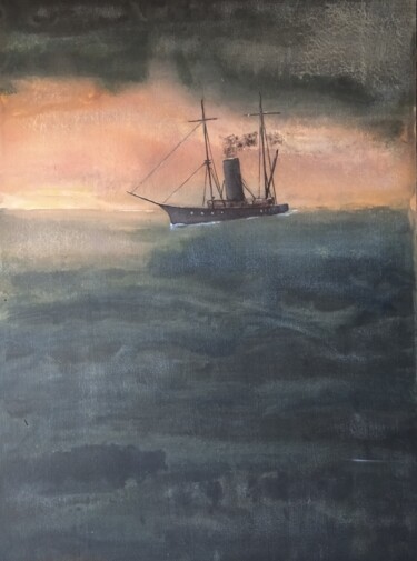 Painting titled "Old steamer.." by Sergei Bogoliubov, Original Artwork, Acrylic