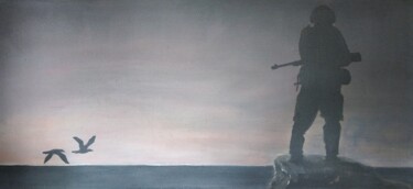 Картина под названием ""Черные чайки"" - Сергей Боголюбов, Подлинное произведение искусства, Акрил