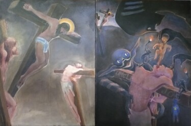 Pintura intitulada "На Голгофе.." por Sergei Bogoliubov, Obras de arte originais, Acrílico