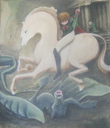 Pittura intitolato "Битва с зеленым Зми…" da Sergei Bogoliubov, Opera d'arte originale