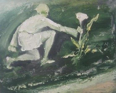 Malerei mit dem Titel "Сорвать цветок" von Sergei Bogoliubov, Original-Kunstwerk, Öl