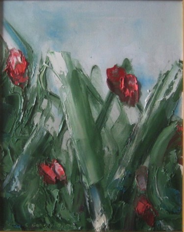 Картина под названием "Тюльпаны" - Сергей Боголюбов, Подлинное произведение искусства, Масло