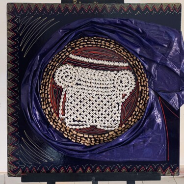 Collagen mit dem Titel "Le Tabouret" von Pulsus Atom, Original-Kunstwerk, Holz Auf Holzplatte montiert