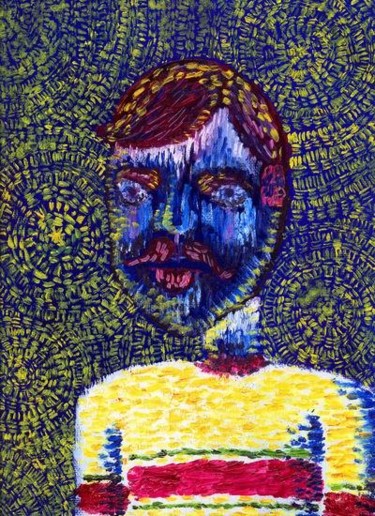 Painting titled "Man with Moustache" by Punit Vaidya, Original Artwork, Oil