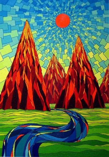 Painting titled "Sun, Mountains, and…" by Punit Vaidya, Original Artwork, Oil