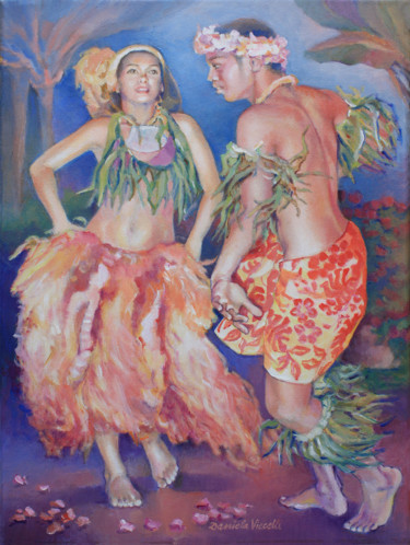 Schilderij getiteld "Tahiti Dancers" door Daniela Viecelli Ianculescu, Origineel Kunstwerk, Acryl Gemonteerd op Frame voor h…