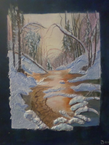 Peinture intitulée "coucher de soleil e…" par Janet Delhostal, Œuvre d'art originale, Huile