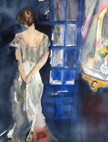 Painting titled "Pensando" by Purity, Original Artwork, Watercolor