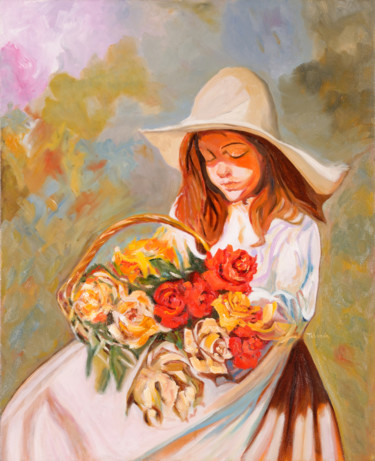 Pintura titulada "Cistell amb Flors" por Purity, Obra de arte original, Oleo