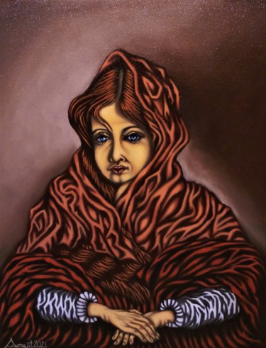 Lady In Orange Cloak Peinture intitulée "Lady In Orange Cloak" par Surajit Purkait Surajit Purkait, Œuvre d'art originale, Huile Monté sur Châssis