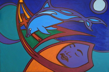Peinture intitulée "Dolphin" par Richard J. Bond, Œuvre d'art originale, Huile