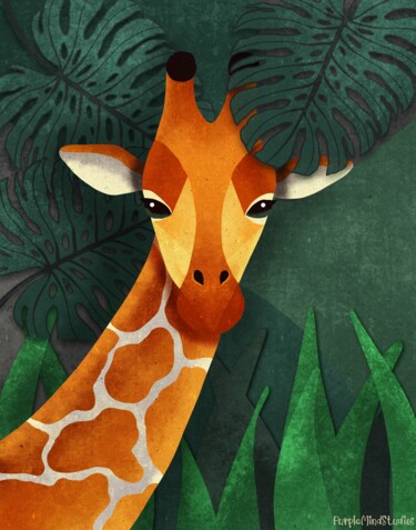 Digitale Kunst getiteld "Stylized Giraffe" door Purplemindstudios, Origineel Kunstwerk, Digitaal Schilderwerk