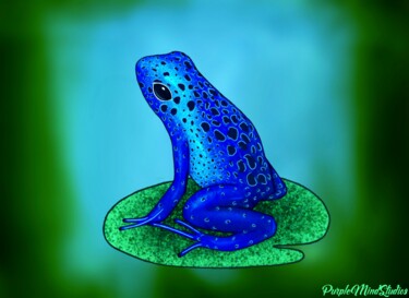 Digital Arts titled "Blue Dart Frog" by Purplemindstudios, Original Artwork, Digital Painting