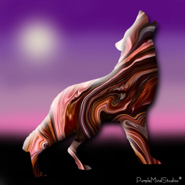 Digital Arts titled "Howling Wolf" by Purplemindstudios, Original Artwork, Digital Painting