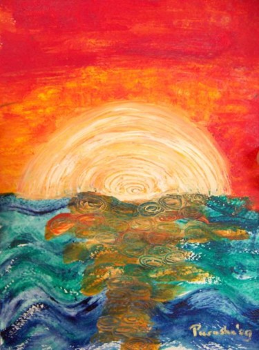 Painting titled "Sun-rise" by Purusha Geelen - Van De Graaf, Original Artwork, Acrylic