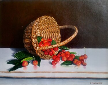 Painting titled "cherry basket" by Pushpendra Singh Mandloi, Original Artwork, Oil