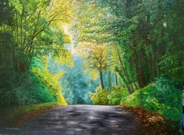 Painting titled "Road in Forest" by Pushpendra Singh Mandloi, Original Artwork, Oil