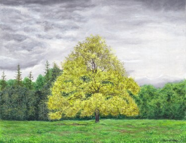 Painting titled "Yellow Tree" by Pushpendra Singh Mandloi, Original Artwork, Oil