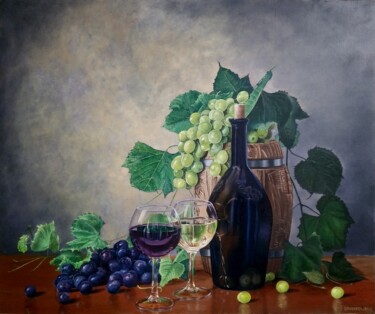 Painting titled "Black and Green gra…" by Pushpendra Singh Mandloi, Original Artwork, Oil