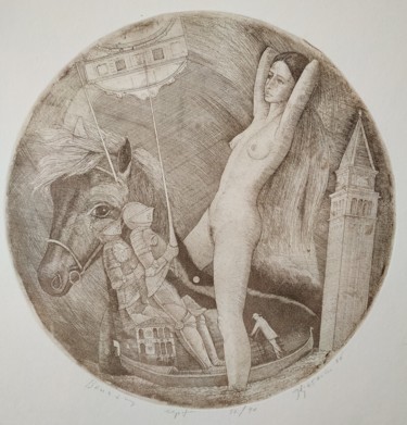 Gravures & estampes intitulée "Венеция" par Vjacheslav Illjashenko, Œuvre d'art originale, Eau-forte