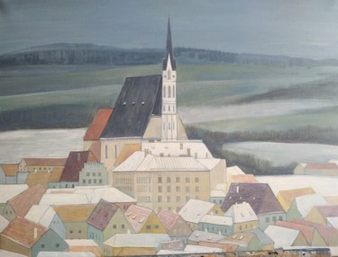 Painting titled "город" by Vjacheslav Illjashenko, Original Artwork, Oil