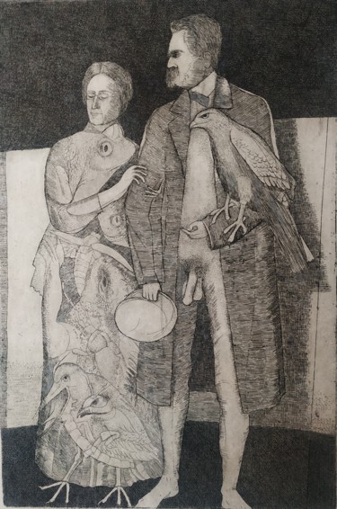 Friedrich Nietzsche and his sister Gravures & estampes intitulée "Friedrich Nietzsche…" par Vjacheslav Illjashenko, Œuvre d'art originale, Embossage