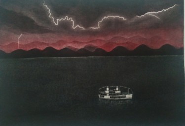 Druckgrafik mit dem Titel "thunderstorm on the…" von Vjacheslav Illjashenko, Original-Kunstwerk, Radierung