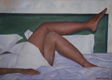 Painting titled "Relax" by Sacha, Original Artwork, Oil Mounted on Wood Stretcher frame