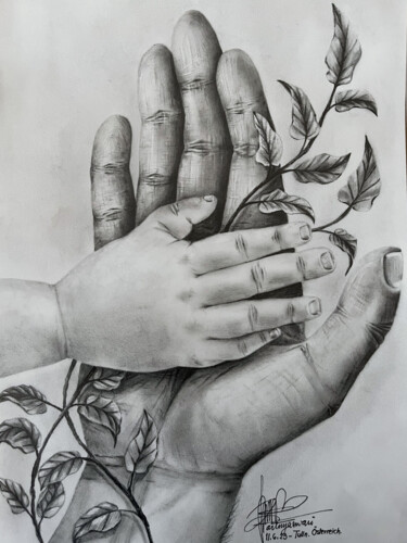 Dibujo titulada "His Hand, My Save P…" por Putu D. Sachslehner (ARTNYASWARI), Obra de arte original, Grafito