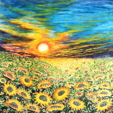 Pittura intitolato "Sunflowers" da Pu Wei, Opera d'arte originale, Inchiostro