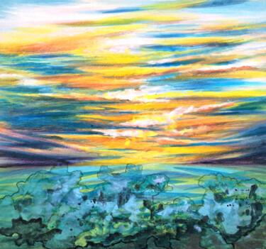Pintura titulada "Clouds in the sky" por Pu Wei, Obra de arte original, Tinta