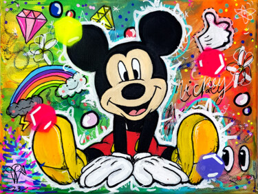 Painting titled "Peinture Mickey Mou…" by Pvettese, Original Artwork, Marker Mounted on Wood Stretcher frame