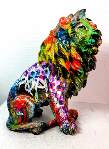 Rzeźba zatytułowany „Urban Pop Art Lion…” autorstwa Pvettese, Oryginalna praca, Farba w spray'u