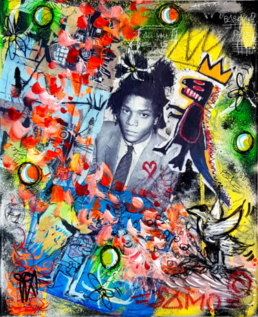 Schilderij getiteld "Basquiat Peinture S…" door Pvettese, Origineel Kunstwerk, Graffiti Gemonteerd op Frame voor houten bran…