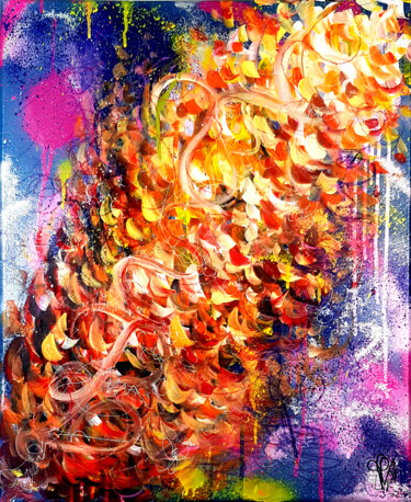 "Tableau Abstrait Pe…" başlıklı Tablo Pvettese tarafından, Orijinal sanat, Sprey boya Ahşap Sedye çerçevesi üzerine monte ed…