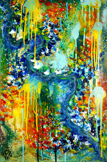 Картина под названием "Tableau Abstrait Co…" - Pvettese, Подлинное произведение искусства, Рисунок распылителем краски Устан…