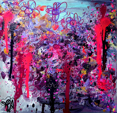 Painting titled "Tableau Violet Rose…" by Pvettese, Original Artwork, Spray paint Mounted on Wood Stretcher frame