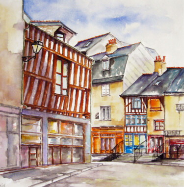 Painting titled "RENNES" by Philippe Vidal, Original Artwork, Watercolor