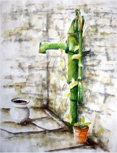 Peinture intitulée "Ancienne pompe à eau" par Philippe Vidal, Œuvre d'art originale, Aquarelle