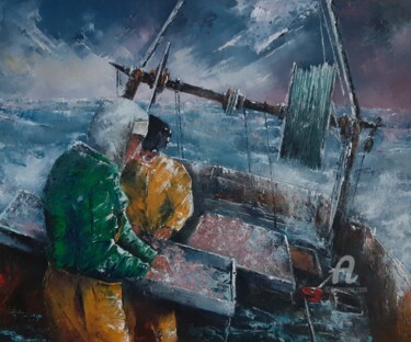 Painting titled "Marins pêcheurs" by Philippe Vidal, Original Artwork, Oil