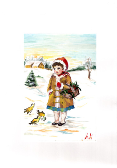 Painting titled "Новогодняя открытка" by Anna Medvedeva, Original Artwork