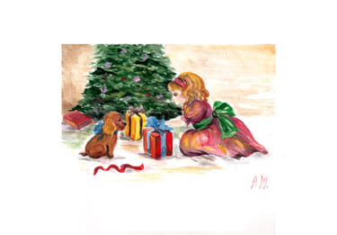 Drawing titled "Новогодняя открытка" by Anna Medvedeva, Original Artwork