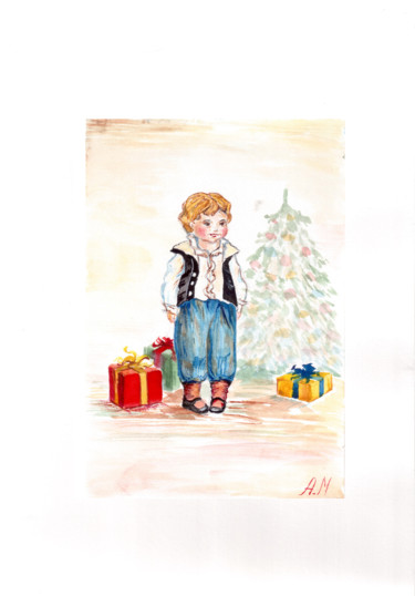 Drawing titled "Новогодняя открытка" by Anna Medvedeva, Original Artwork