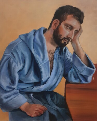Painting titled "За столом" by Victoria Poluektova, Original Artwork, Oil