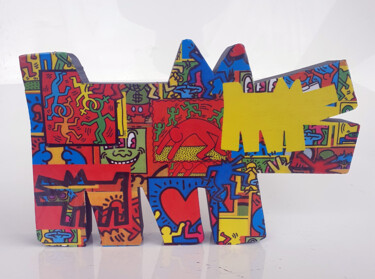Sculpture intitulée "PyB - Dog Haring ,…" par Pyb, Œuvre d'art originale, Acrylique