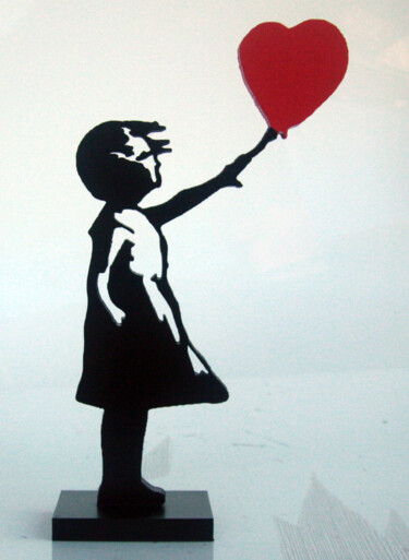 Sculpture intitulée "PYB Banksy girl, 20…" par Pyb, Œuvre d'art originale, Résine