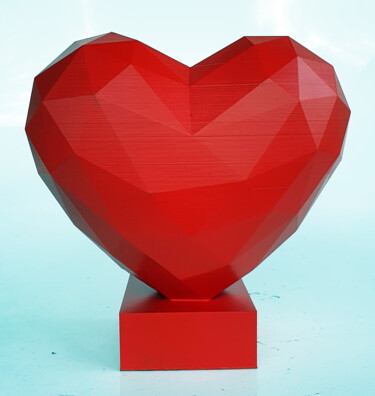 Sculpture intitulée "PyB Red Coeur Sculp…" par Pyb, Œuvre d'art originale, Résine