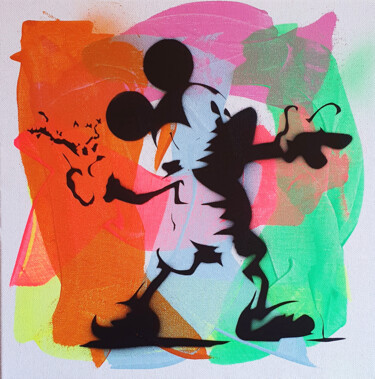 Painting titled "PyB   Mickey banksy…" by Pyb, Original Artwork, Acrylic Mounted on Wood Stretcher frame